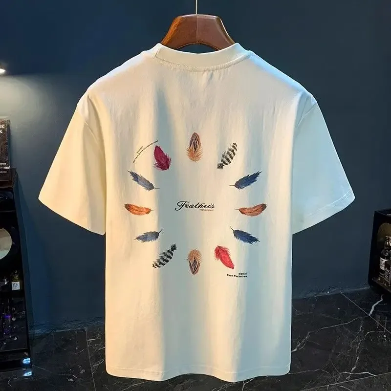 Baggy Men's 100℅ Cotton T-shirt O Neck Print Male Tees Shirts Vintage Tops Clothing Casual Basic Cheap Clothes Wholesale Y2k Hot