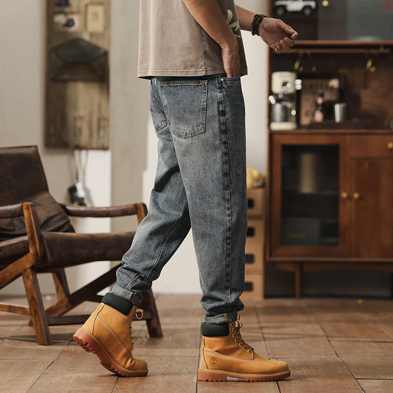 2025 Spring/Summer New Men's Jeans Breathable Fashion Business Loose Pants Washed Retro Casual Straight Cowboy Pants Men's Style